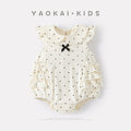 Dot Peter Pan Collar Sleeveless Romper, Baby Girl Summer Lightweight Sweet Casual Knit Onesie