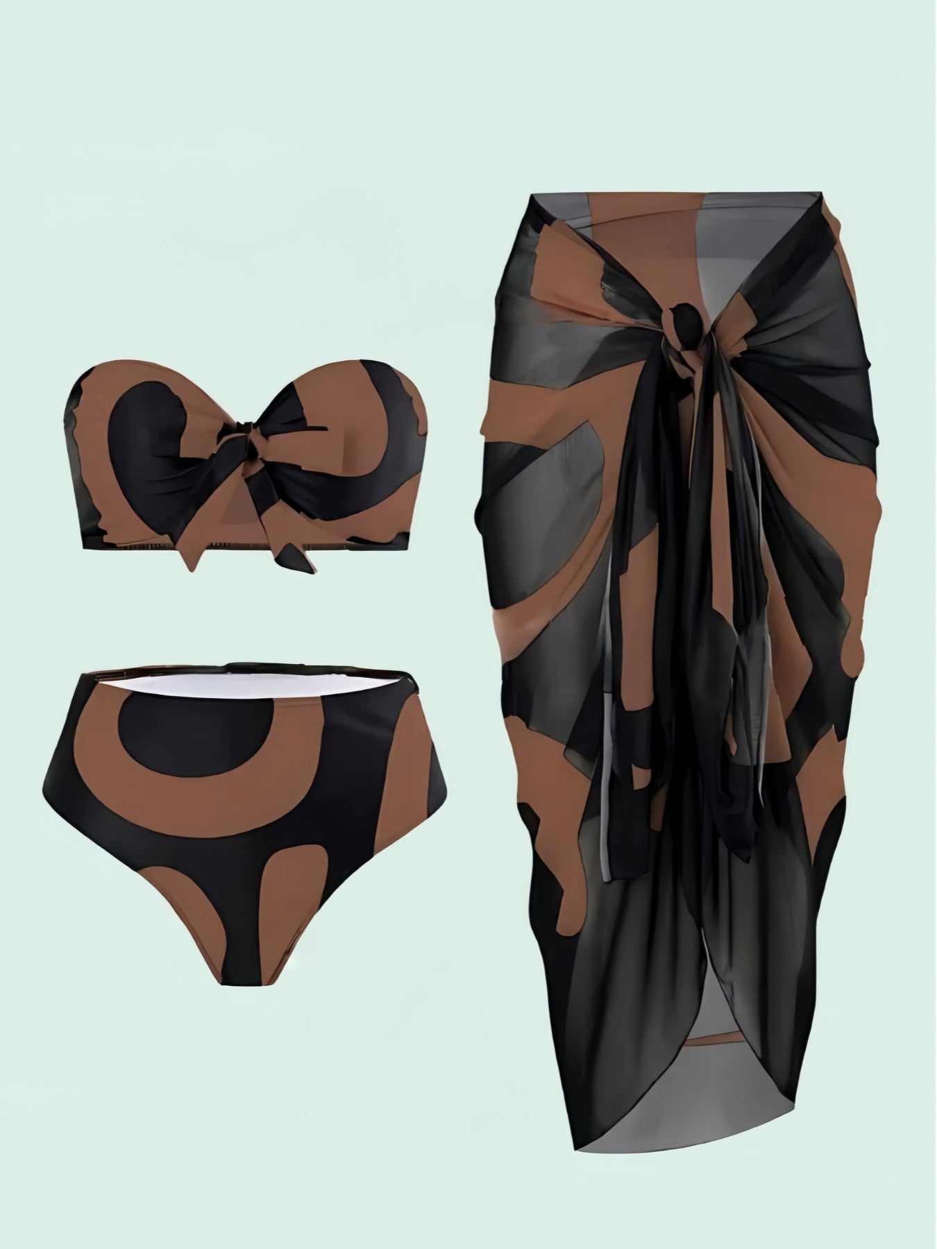 Separate Bikini Three-Piece Set Printed Conservative Beach Dress Sheer Swimwear for Women