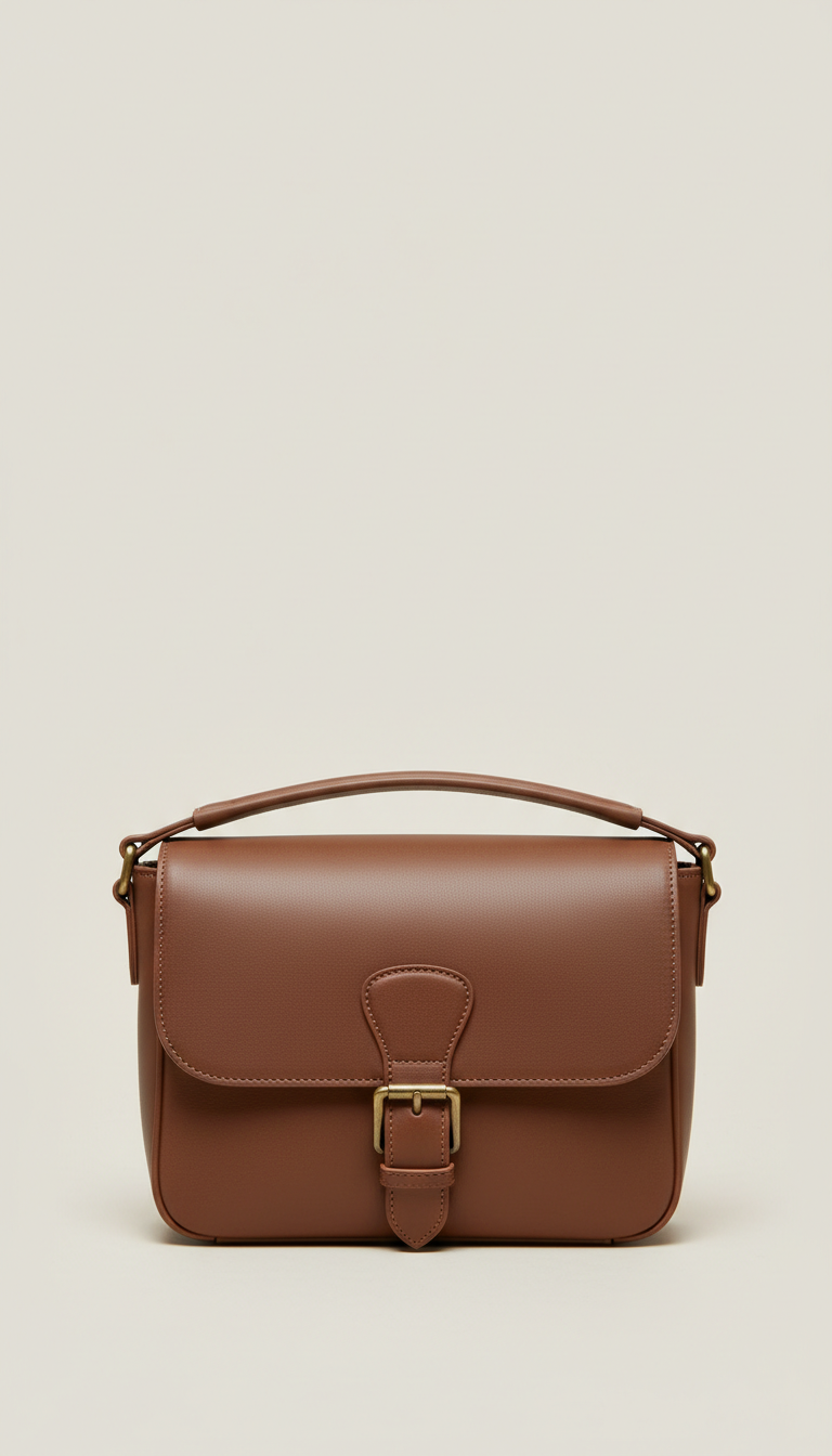 Mocha Leather Shoulder Bag with Suede Lining