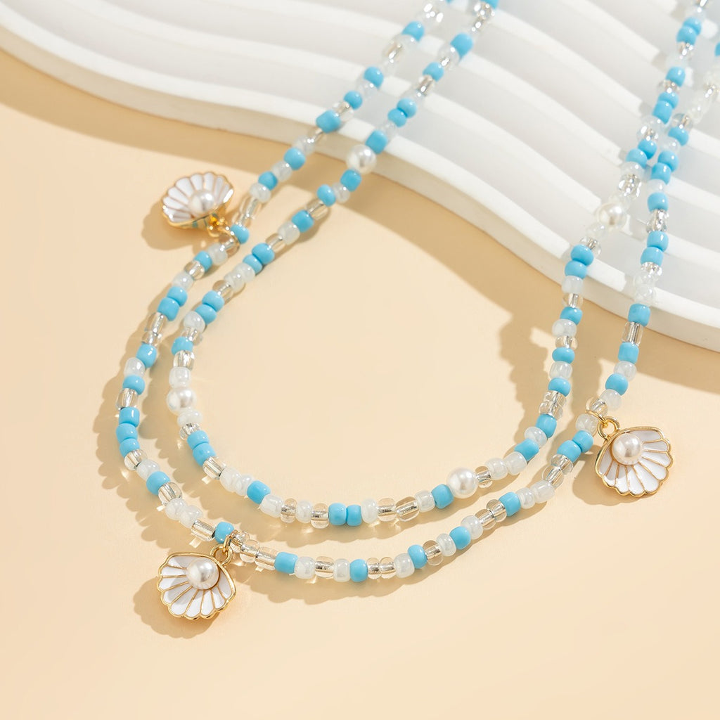 Summer beach double layered imitation pearl shell waist chain for women