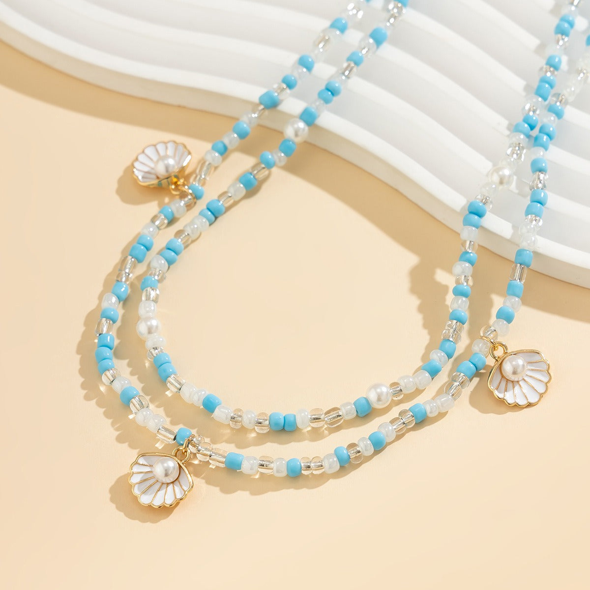 Summer beach double layered imitation pearl shell waist chain for women