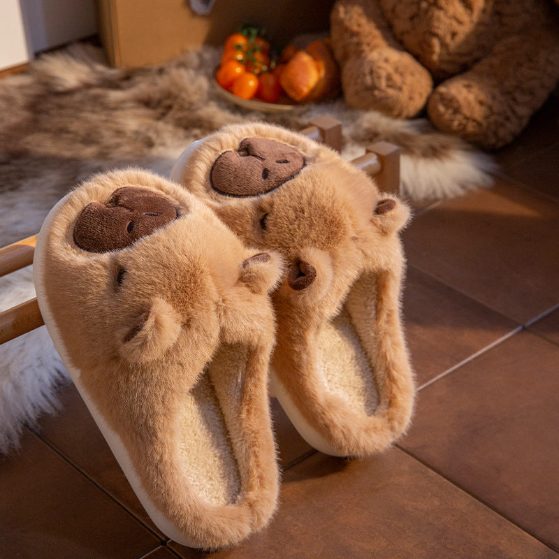 Capybara Cotton Slippers for Women Autumn Winter New Style Home Warm Lined Thick Sole Non-Slip Fuzzy Slippers for Men