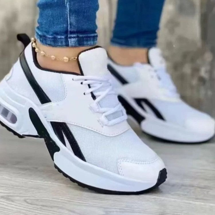 Low cut round toe mid heel lace up mesh sports single shoe for women