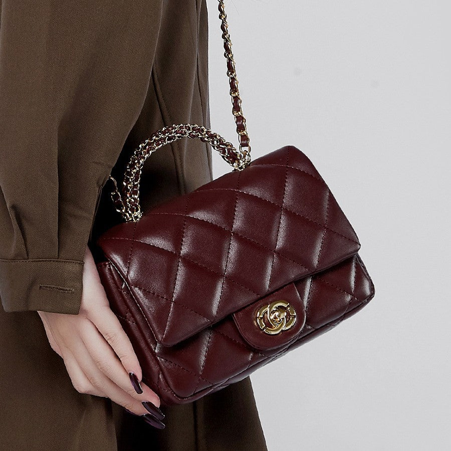 Metal chain diamond grid handbag