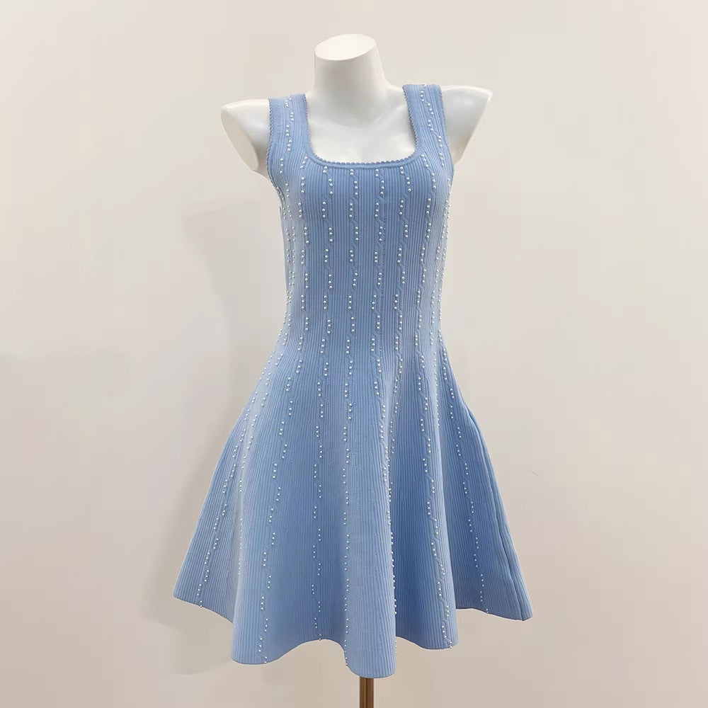 U-shaped collar waist cinched dress for women