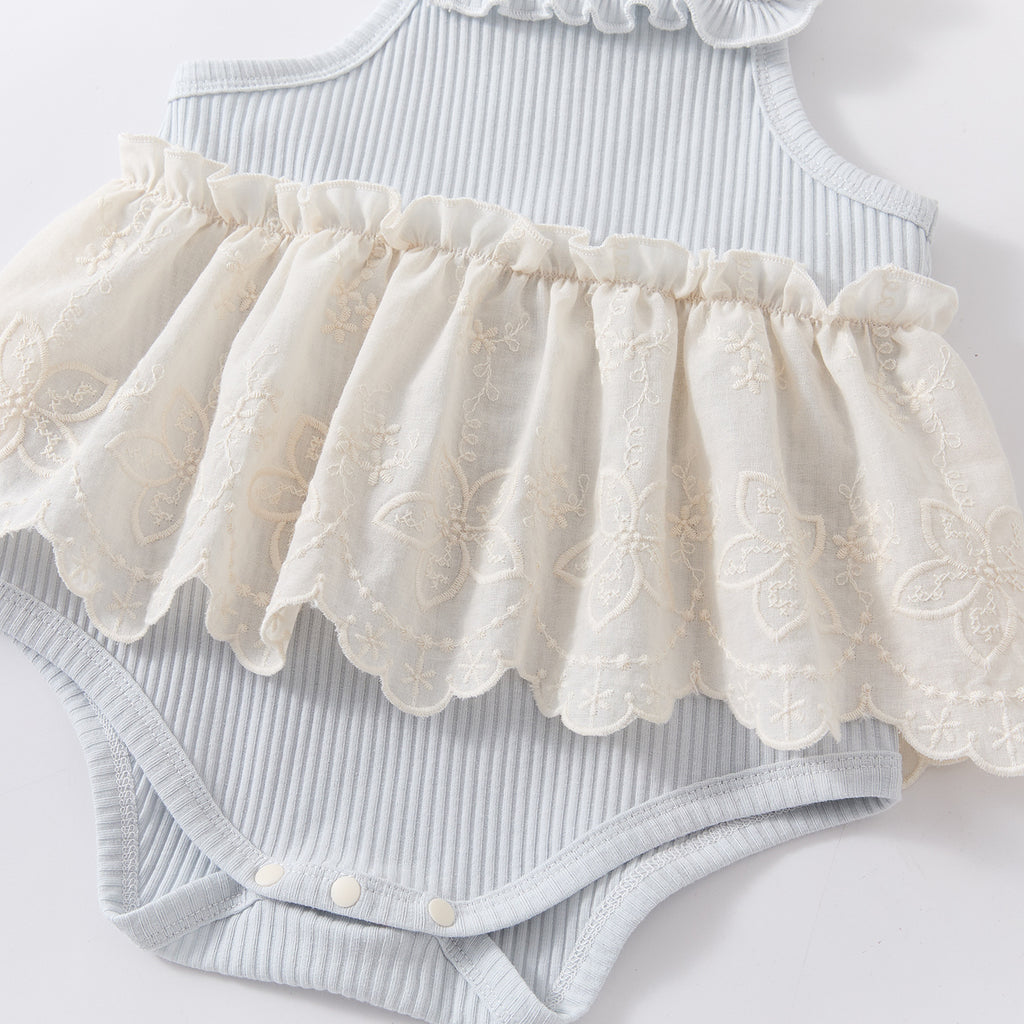 Lightweight Knit Sleeveless Romper Baby Stylish Versatile Sweet Patchwork Strap Bodysuit