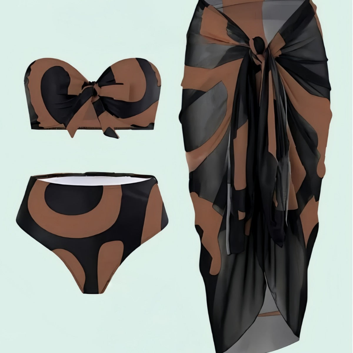 Separate Bikini Three-Piece Set Printed Conservative Beach Dress Sheer Swimwear for Women