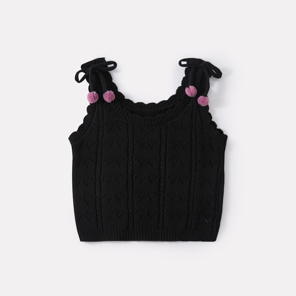 Bow Knit Vest and Mesh Skirt Two-Piece Set for Baby Girls Casual Cool Style