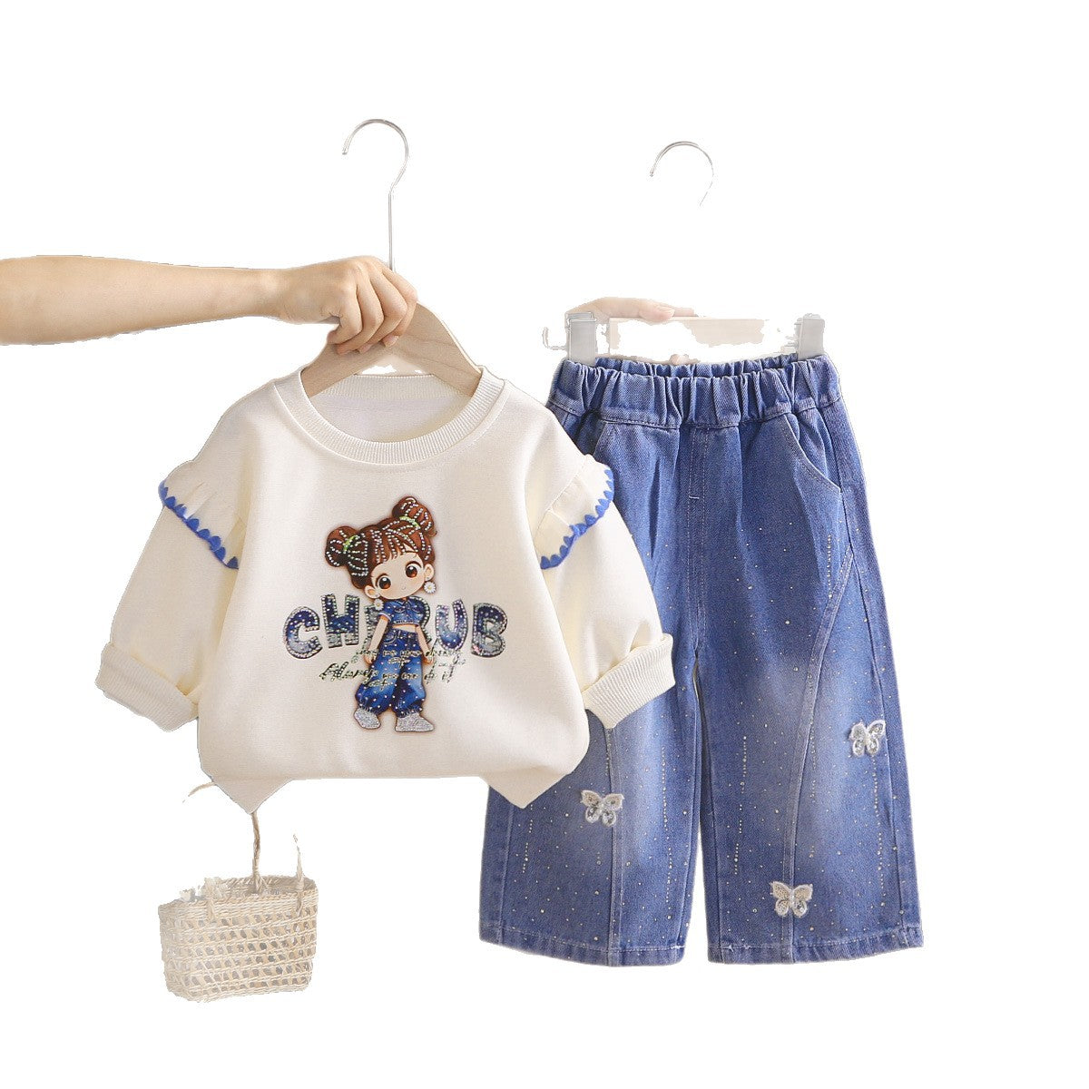 Cartoon hoodie long sleeved two-piece set for women