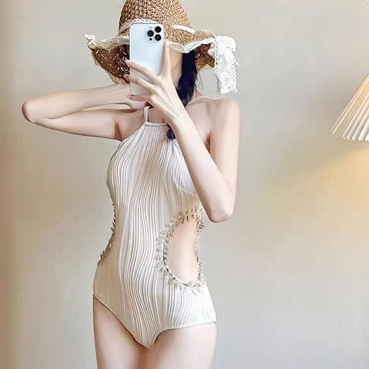Solid Color Bikini Swimwear for Women,Slimming Cut-Out Design, One-Piece Dress-Style Bathing Suit