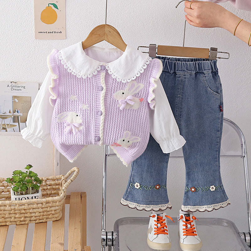 Spring and Autumn Sweater Vest 3-Piece Set for Women