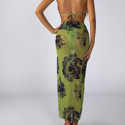 Bikini Three-Piece Set with Sheer Wrap Dress, Slimming Swimwear for Women