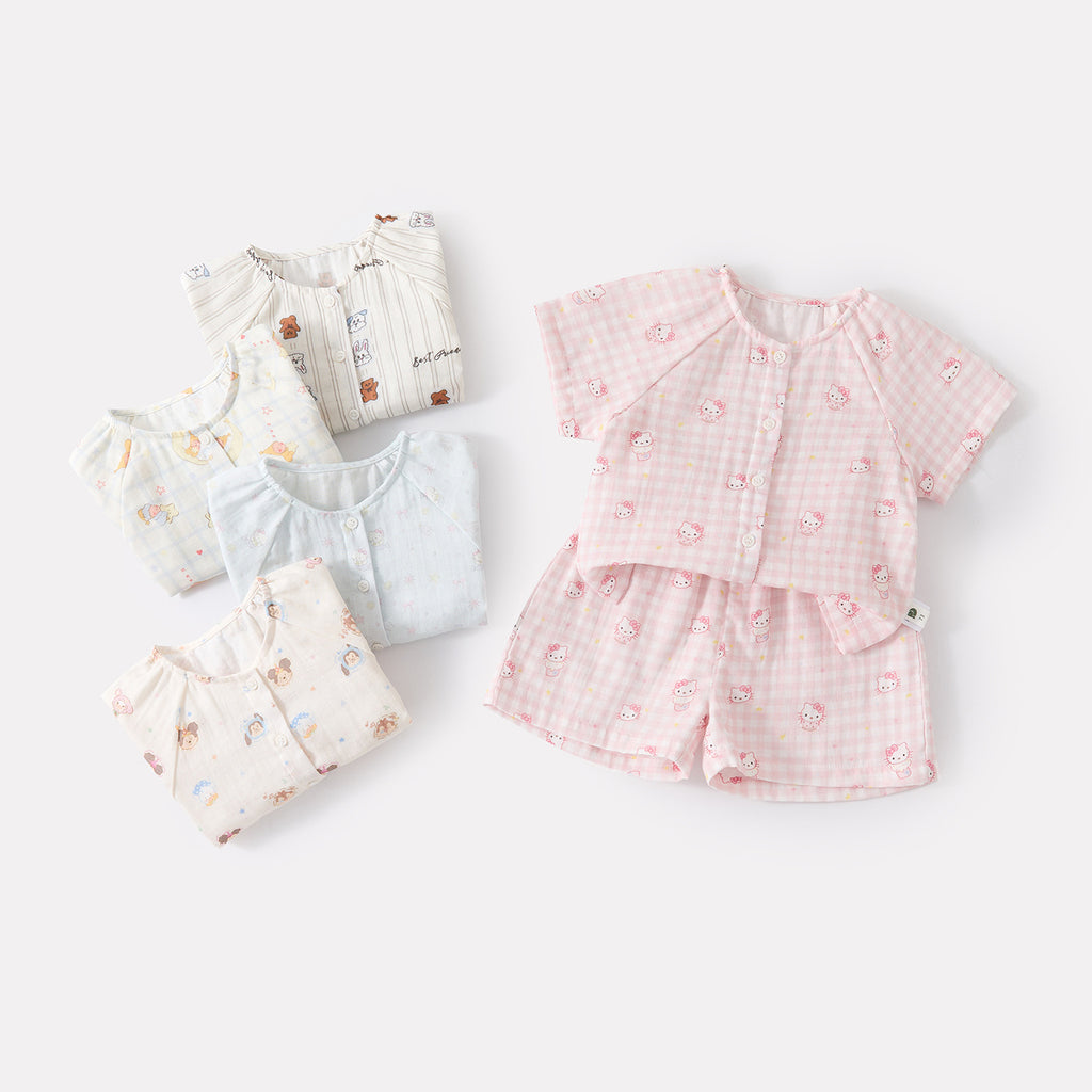 Baby Cute Cartoon Print Short Sleeve Casual Shorts Home Wear Two-Piece Set