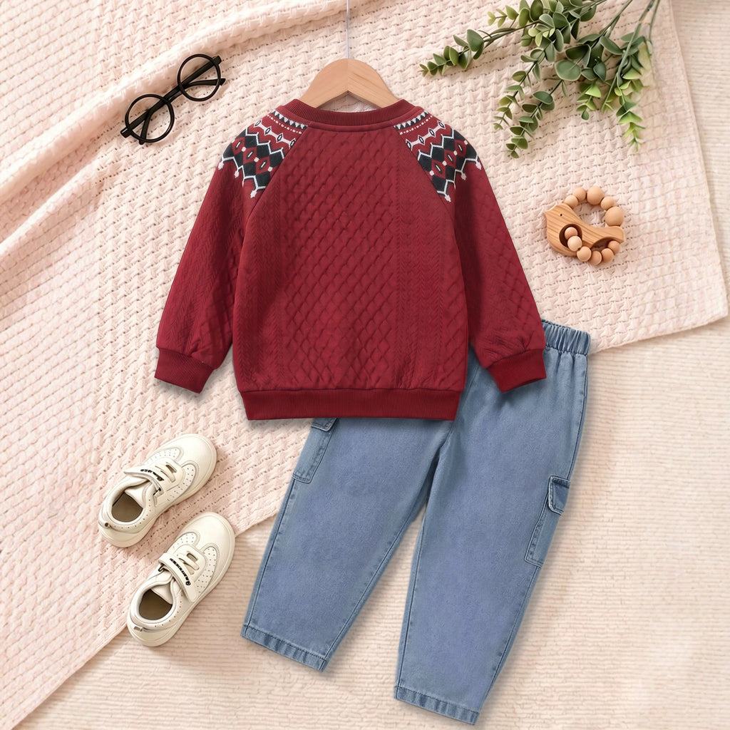 Denim Cargo Pants 2-Piece Set for Boys