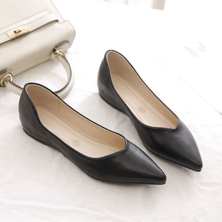 Sharp pointed flat bottomed versatile French gentle single shoe