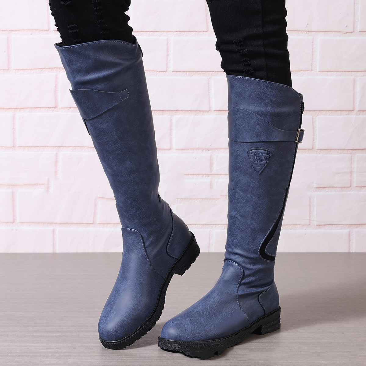 New Style Outdoor Long Boots Winter欧美外贸 Flat Heel Wide Size Women's Leather Boots