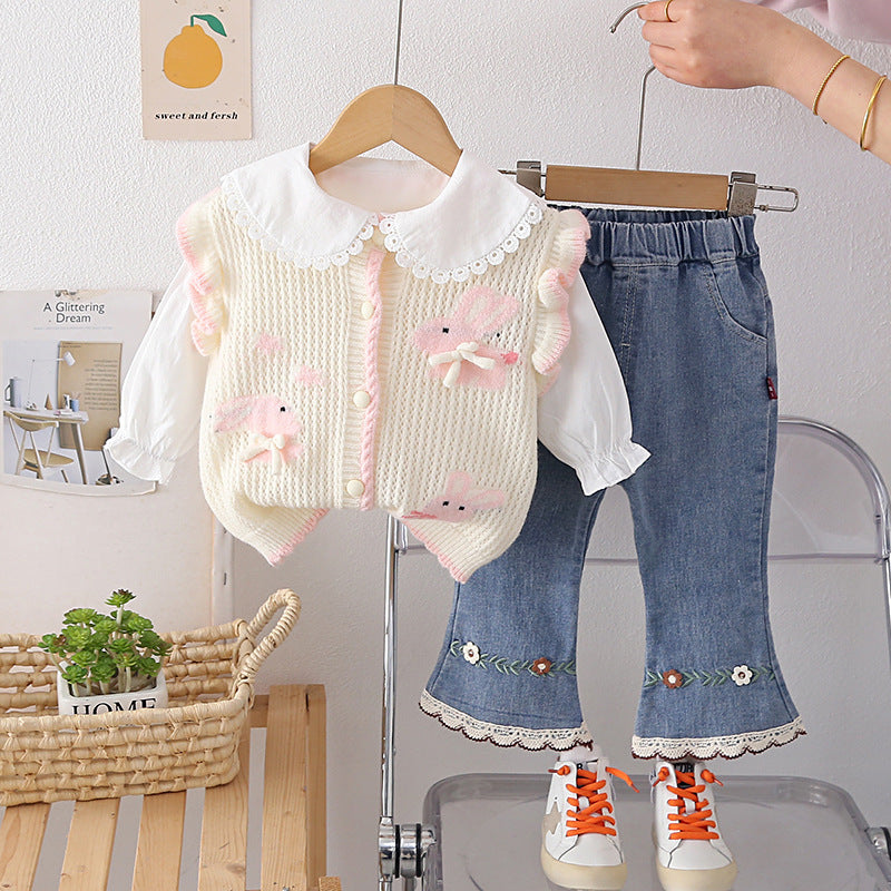Spring and Autumn Sweater Vest 3-Piece Set for Women
