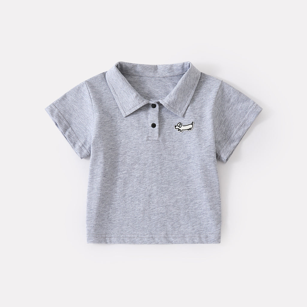Cartoon Dog Polo Shirt Short Sleeve Baby Lightweight Casual Striped Shorts Children's Clothing