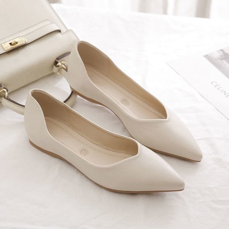 Sharp pointed flat bottomed versatile French gentle single shoe