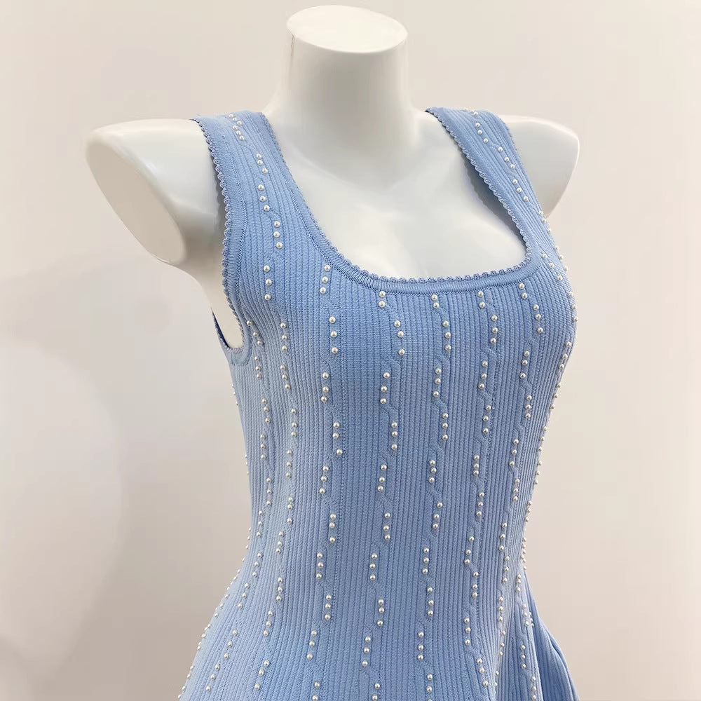 U-shaped collar waist cinched dress for women