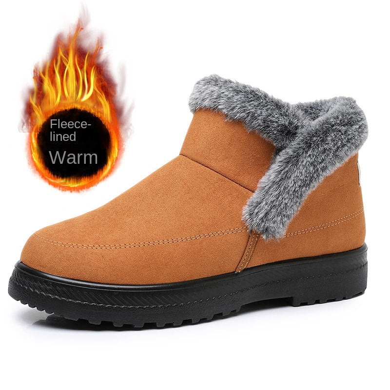 Winter Women's Plus Size Cotton Boots with Fleece Lining and Thickening for Outdoor Leisure Snow Boots Mid-Calf Cotton Shoes