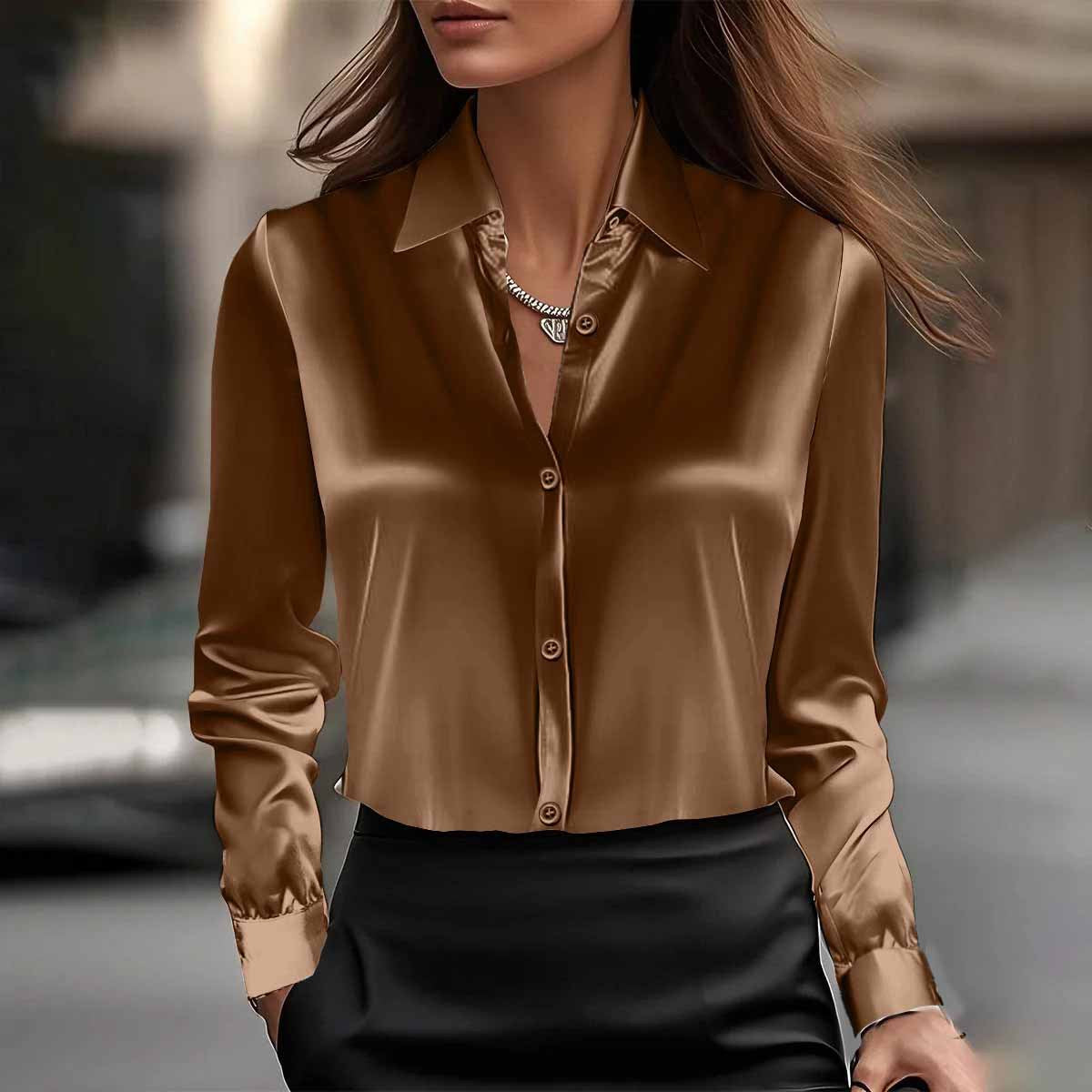 Long sleeved lapel top shirt for women