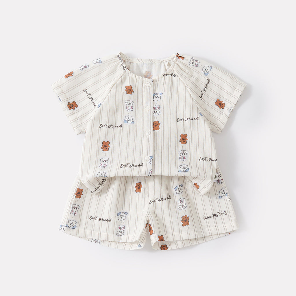 Baby Cute Cartoon Print Short Sleeve Casual Shorts Home Wear Two-Piece Set