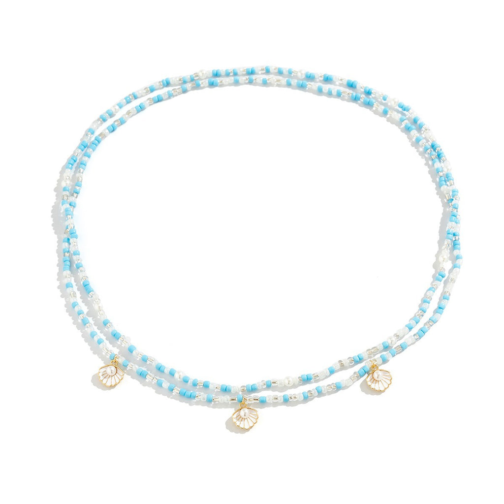 Summer beach double layered imitation pearl shell waist chain for women