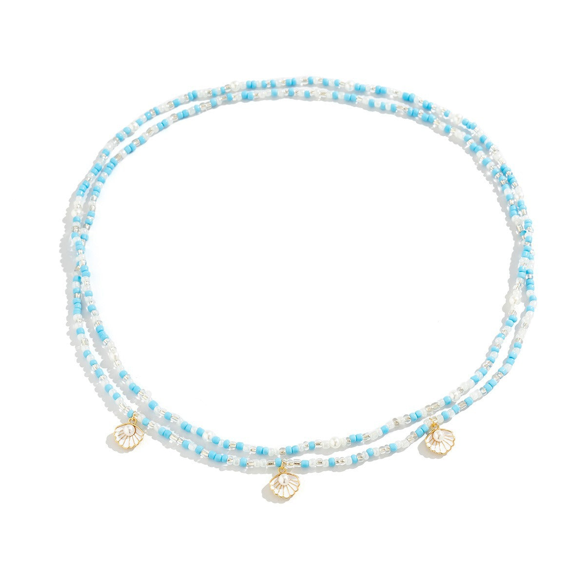 Summer beach double layered imitation pearl shell waist chain for women