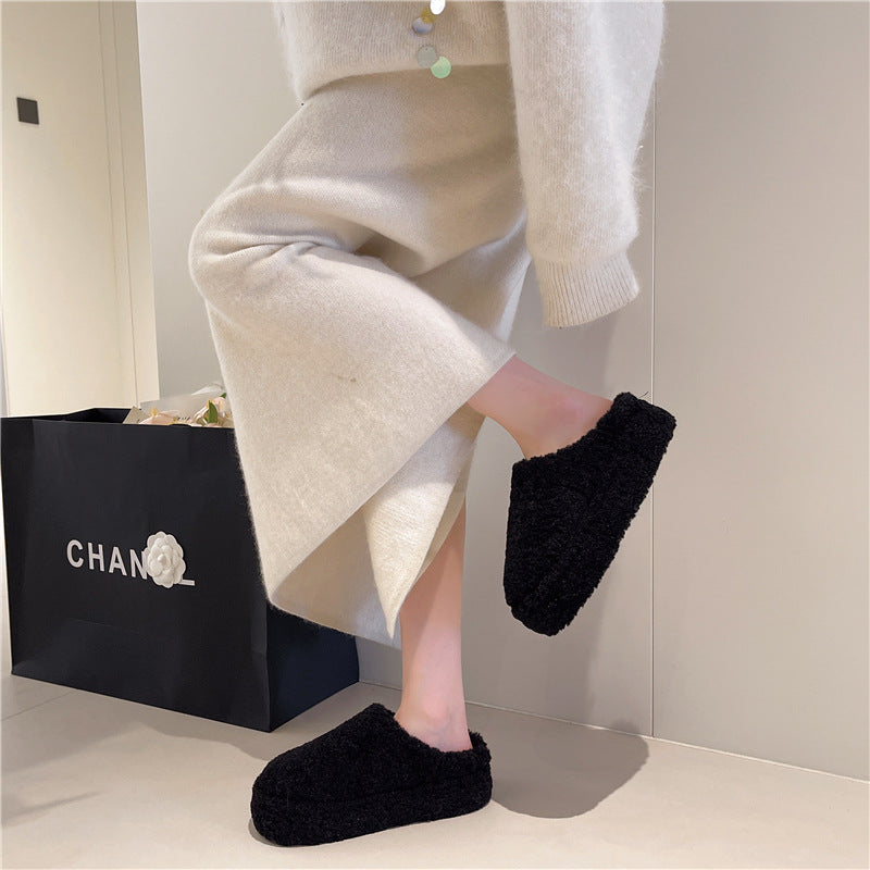 Flat bottomed velvet toe half slippers
