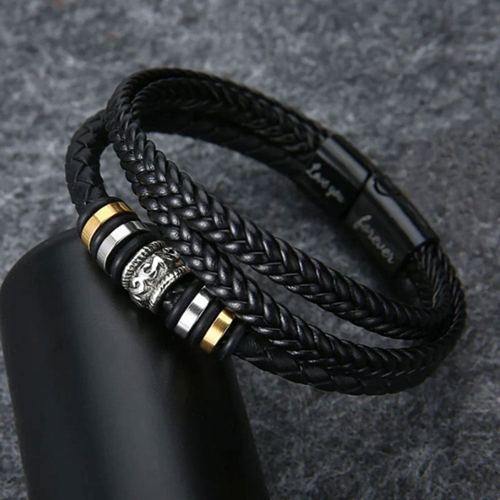 Stainless steel leather rope bracelet
