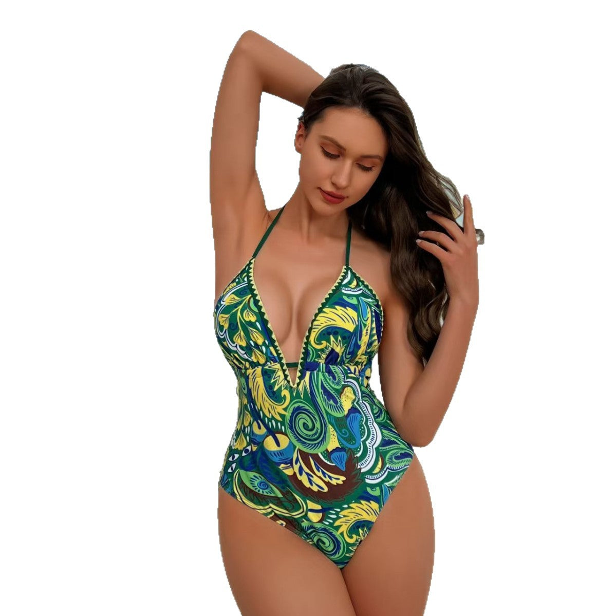 Retro Ethnic Print Backless One-Piece Swimsuit for Women