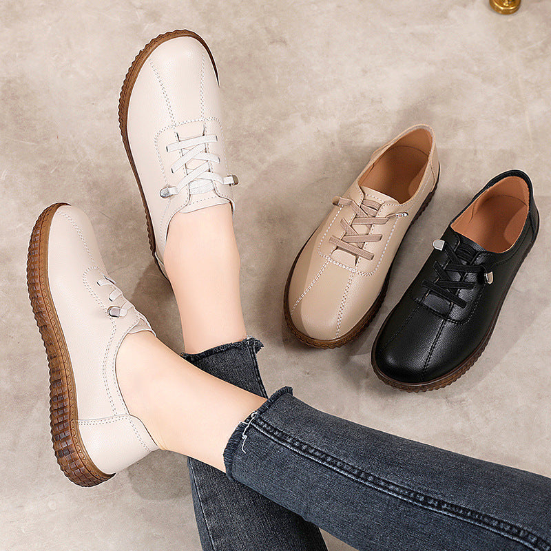 Calfskin Sole Soft Bottom Mother Shoes Single Shoes Lightweight Slip-On Sports Shoes Large Size Old Cloth Shoes for Women