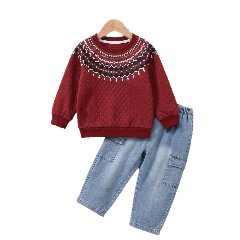 Denim Cargo Pants 2-Piece Set for Boys