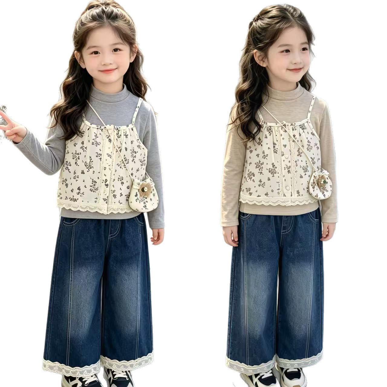 Three piece set of camisole long sleeves for children and girls