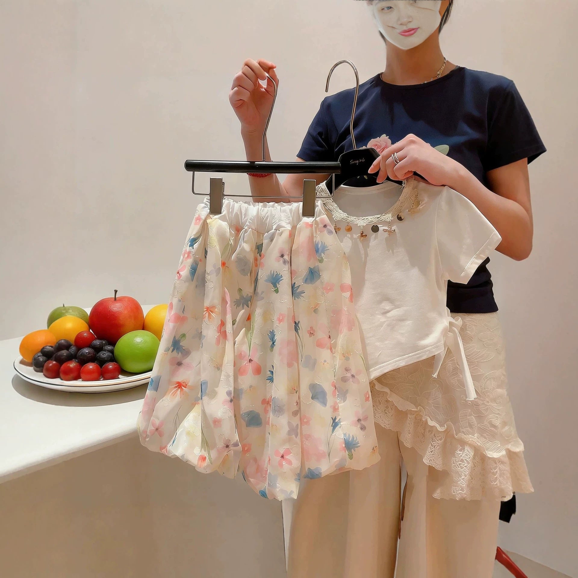 Floral Puff Bloom Shorts for Women,Ice Silk High Waist Slimming Dopamine Casual Skirt