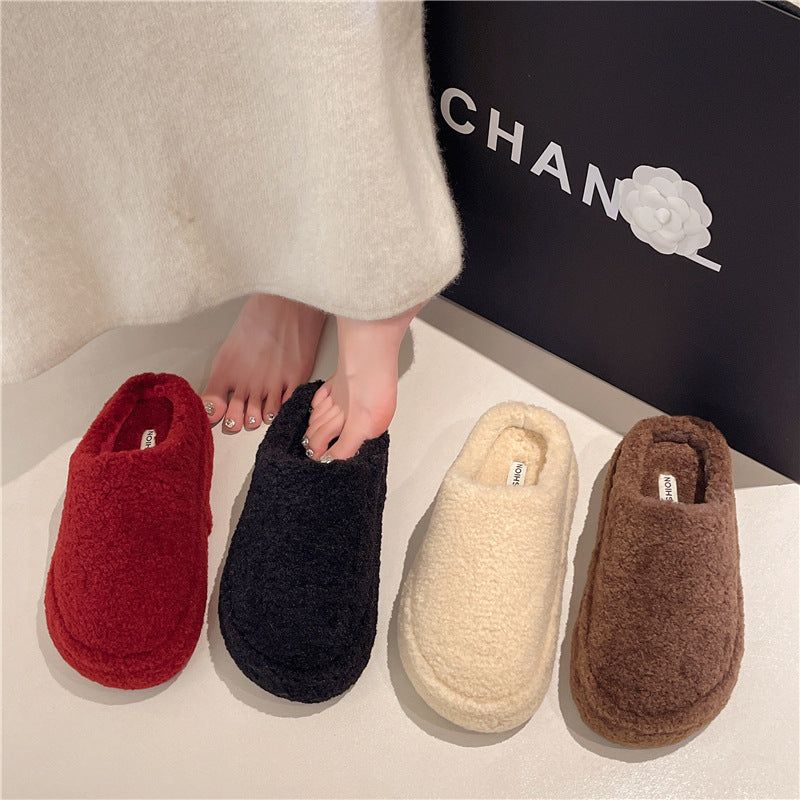 Flat bottomed velvet toe half slippers
