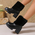 Fashion Winter Snow Boots Women's High Heel Short Boots with Thick Fleece Lining Warm Cotton Boots with Thick Chunky Heel Slip-Resistant Women's Boots