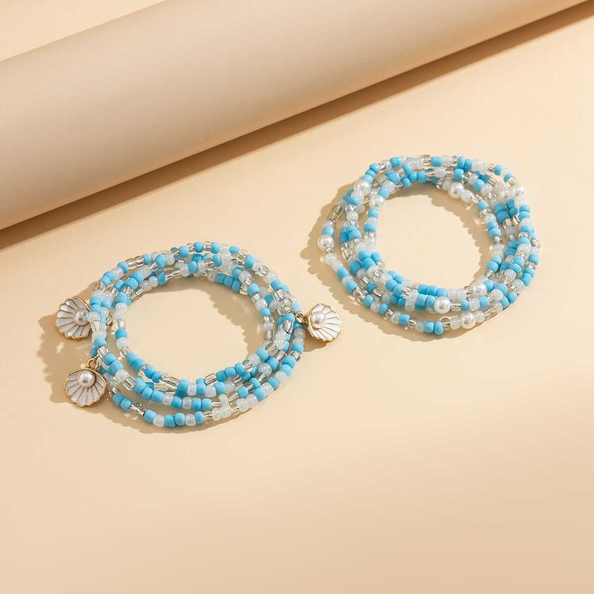 Summer beach double layered imitation pearl shell waist chain for women