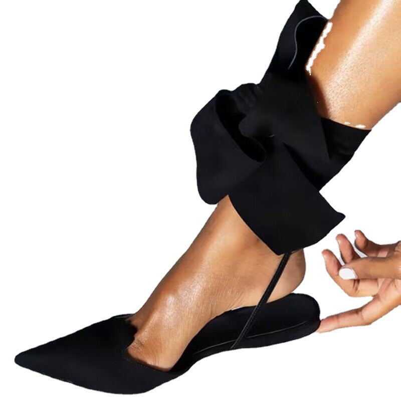 Open-Toe Backless Wide Width Sandals , Pointed Toe Flat Heel Ankle Strap