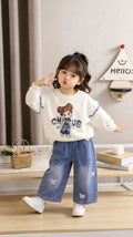 Cartoon hoodie long sleeved two-piece set for women