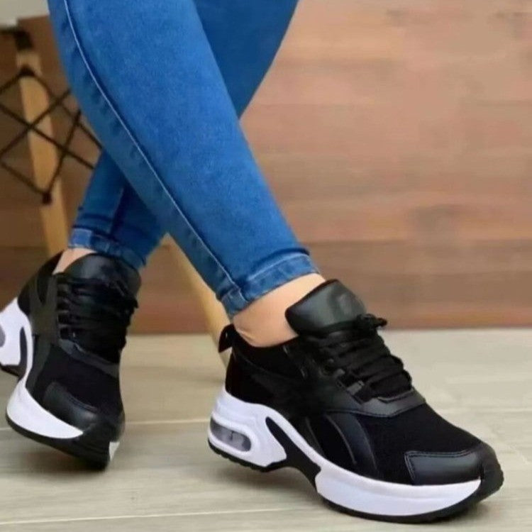 Low cut round toe mid heel lace up mesh sports single shoe for women