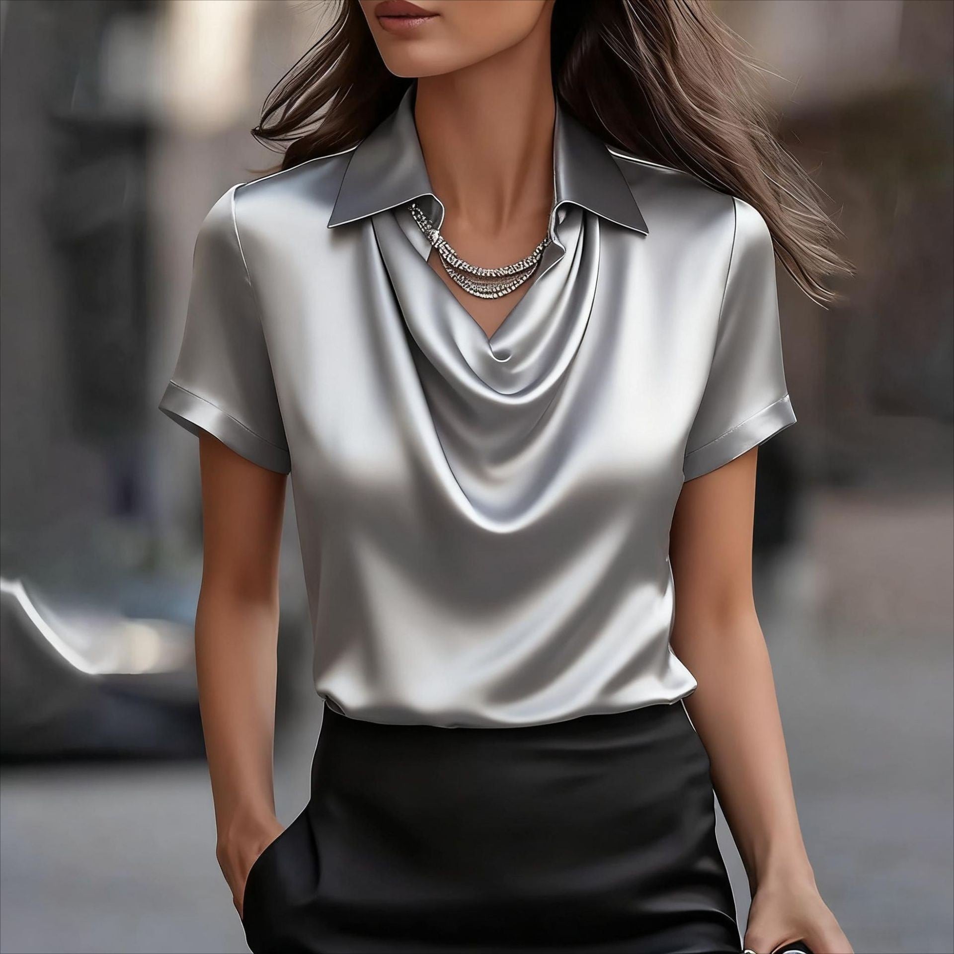 Long sleeved lapel top shirt for women