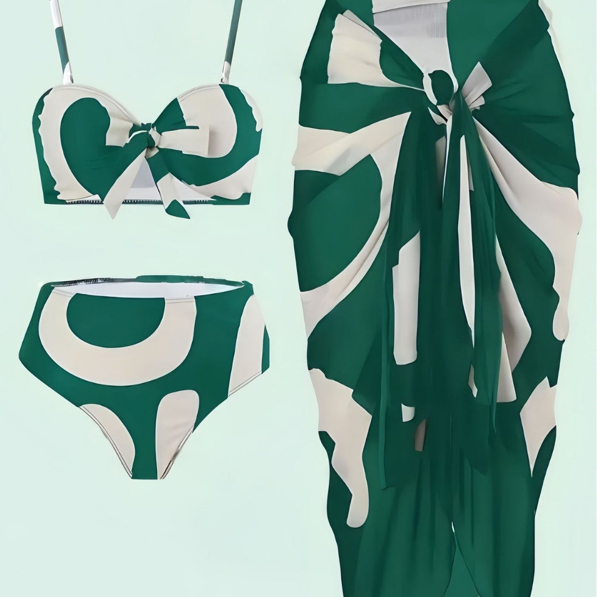 Separate Bikini Three-Piece Set Printed Conservative Beach Dress Sheer Swimwear for Women