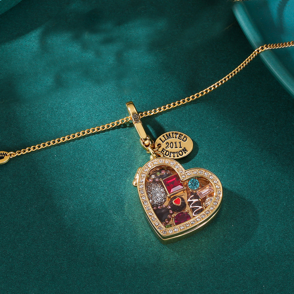 Enamel glazed chocolate gemstone transparent heart-shaped box with an openable pendant and box
