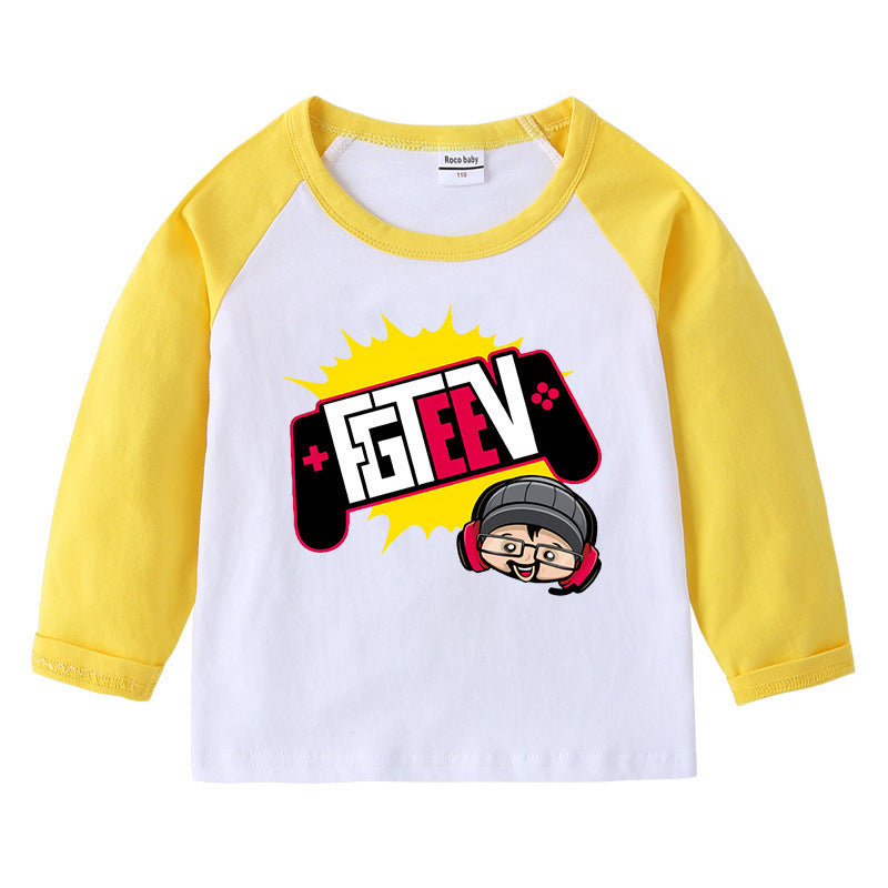 Cotton raglan T-shirt with round neck and long sleeved base