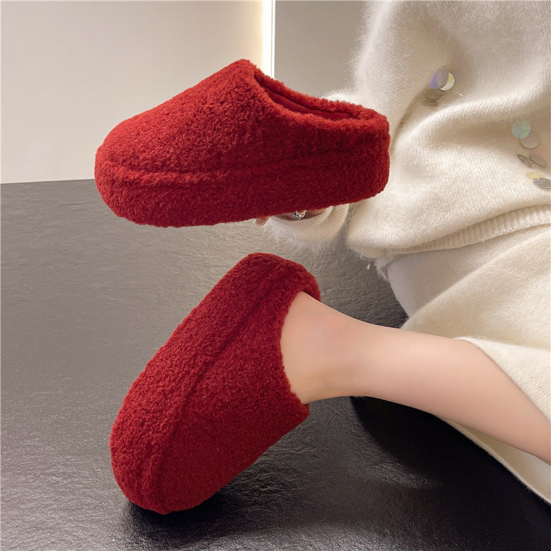 Flat bottomed velvet toe half slippers