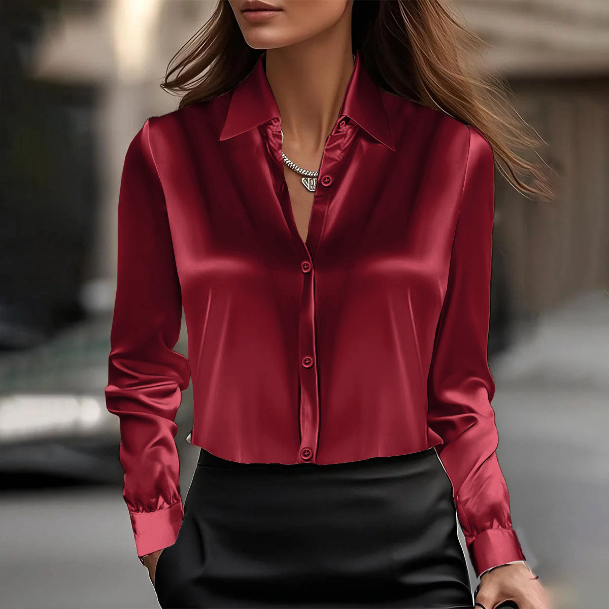 Long sleeved lapel top shirt for women