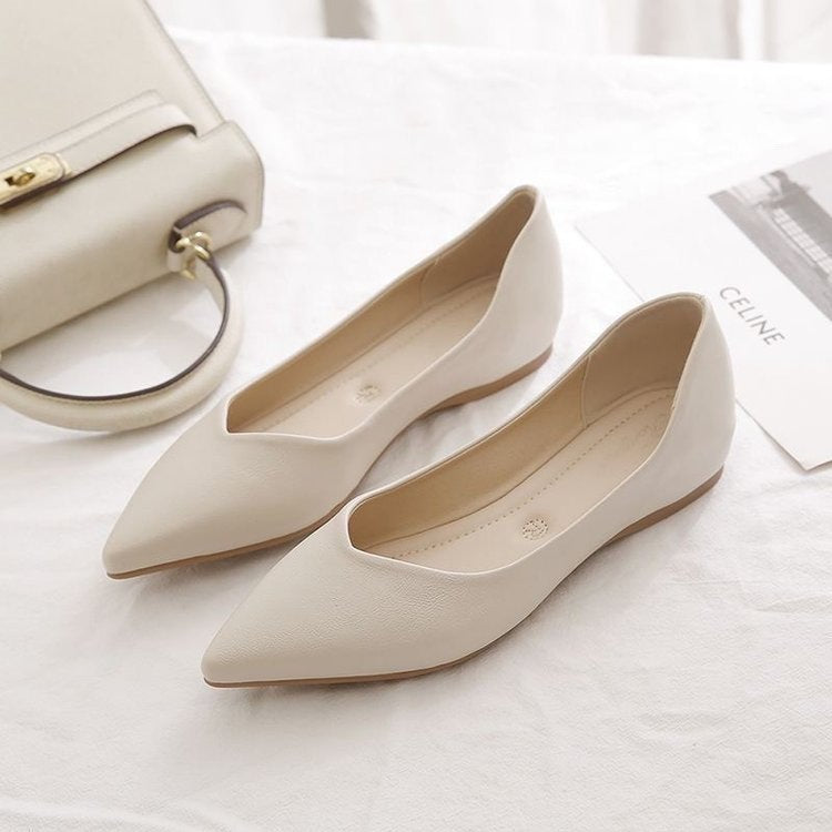 Sharp pointed flat bottomed versatile French gentle single shoe