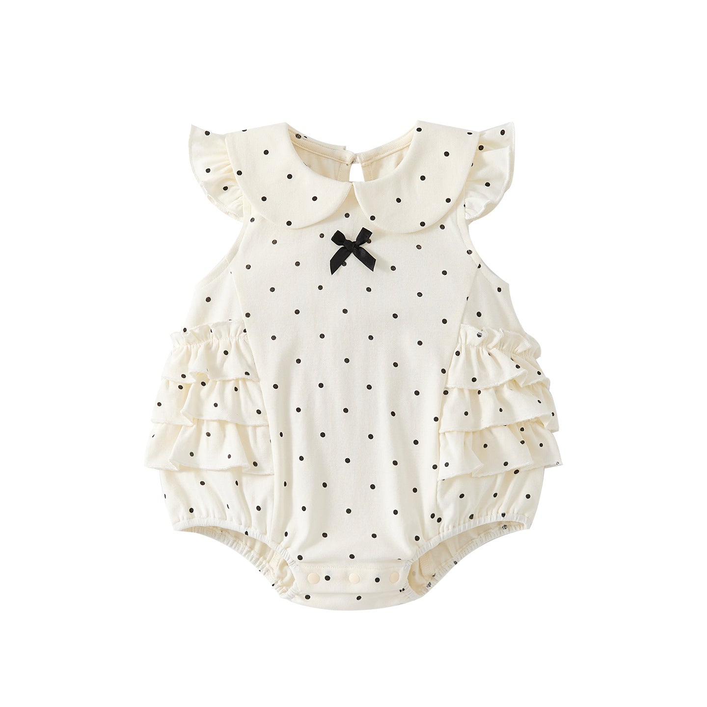 Dot Peter Pan Collar Sleeveless Romper, Baby Girl Summer Lightweight Sweet Casual Knit Onesie